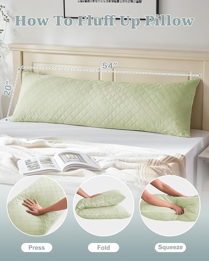 YZ HOME Long Body Pillow for Adults,Firm Body Pillow Shredded Memory Foam | Adjustable Height,Support for Side Sleeper & Pregnant Women(Green,20x54 Inch)