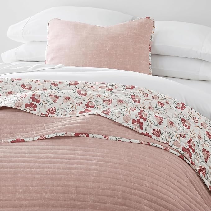 Merit Linens 3 Piece Quilt Set - Super Soft - Lightweight - All Season Quilted Coverlet - Timeless Patterns - Twin/TwinXL Rose