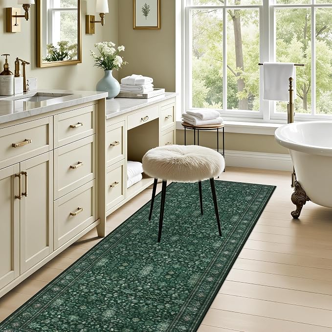 Hallway Runner Rug: 2.6x8 Kitchen Rugs for Living Room Deep Green | Runner Rug Hallway Washable Rug No Slip Soft Bedroom Rug Indoor Floor Stain Resistant Carpets for Entryway, Laundry, Bathroom