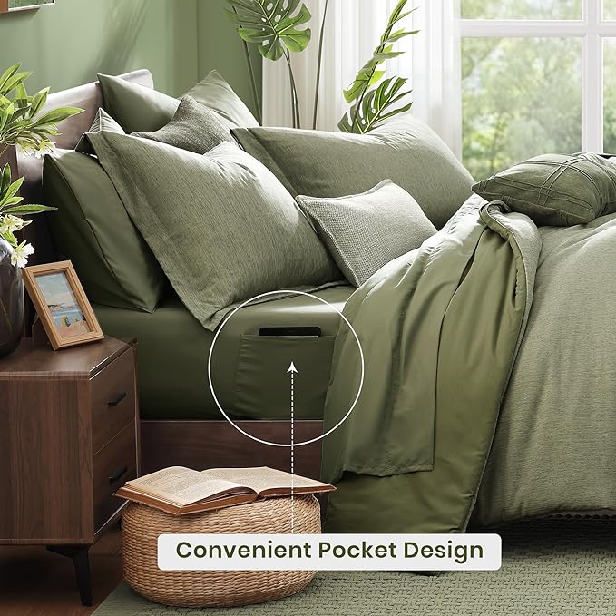 Monbix Twin XL Comforter Set Sage Green Bed in a Bag 5 Pieces for Dorm | Cationic Dyeing Reversible All Season Bedding Sets with Comforter, Sheets, Pillowcase & Sham