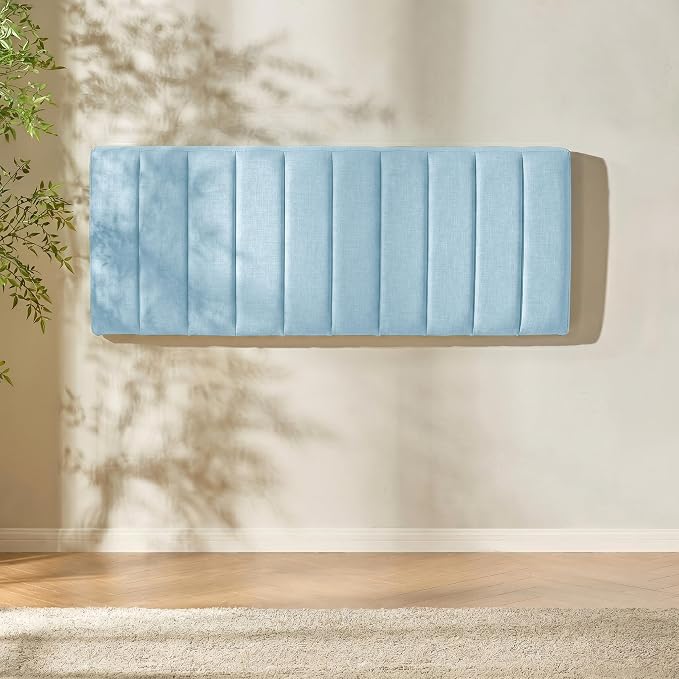 Nestl Upholstered King Headboard - Easy Assemble Channel Stitched Headboard King Size Bed - Wall Mounted Headboards with 3D Soundproof Wall Panels Peel & Stick Floating Headboards, 08-Ice Blue