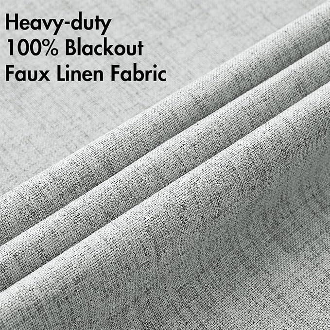 MIULEE 100% Blackout Linen Curtains for Bedroom 52x108 Inches Glacier Gray | Room Darkening, Light Blocking, Thermal Insulated, Grommet Top, Linen Textured, Window Curtains for Living Room, 2 Panels