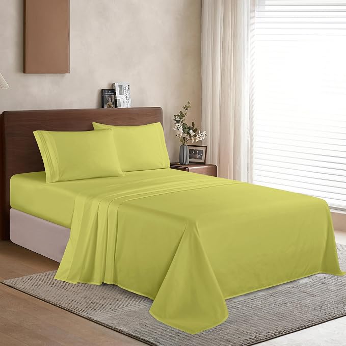 Elegant Comfort Luxury 1500 Premium Hotel Quality Microfiber 4-Piece Sheet Set - Wrinkle Resistant, All Around Elastic Fitted Sheet, Deep Pocket up to 16", Twin/Twin XL, Pistachio Green