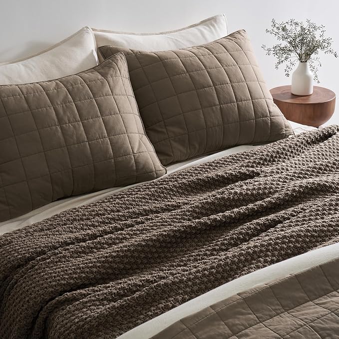 EVERGRACEHOME Chunky Chenille Knit Throw Blanket, 90 x 90, Mocha Brown | Sculpted Moss Stitch, Chic Modern Farmhouse, All-Season Warmth, OEKO-TEX® Certified, Oversized Queen for Couch, Bed, Sofa