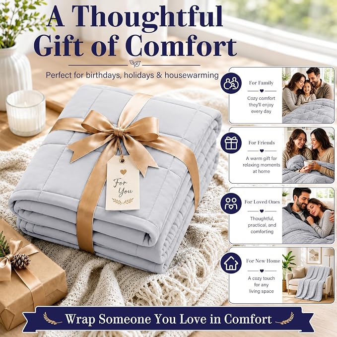 L'AGRATY Weighted Blanket for Adults 25lbs （Queen Size, 60"x80"） Cooling Heavy Blanket Microfiber Breathable Big Weighted Throw Blanket for Summer Fall Winter, Light Grey