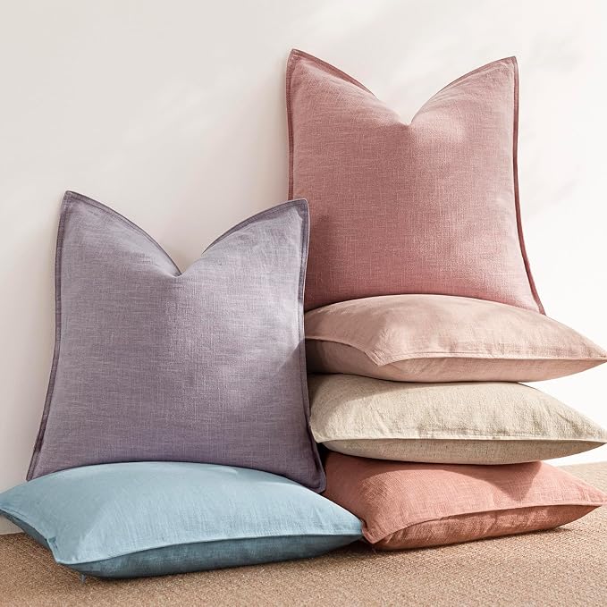 Foindtower Decorative Linen Lumbar Throw Pillow Covers 12x20 Inch Rose Pink | Pack of 2 Boho Farmhouse Pillowcase,Accent Neutral Solid Cushion Covers,Morden Home Decor for Couch Sofa Bedroom Living Room