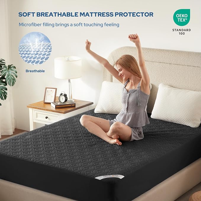 BEDLORE Waterproof Mattress Protector, Queen Size Mattress Pad Noiseless | Deep Pockets Fit 6"-18" Mattresses, Soft Breathable Dirt-proof Bed Mattress Cover Washable for Home, Bedroom, Hotel (Black)