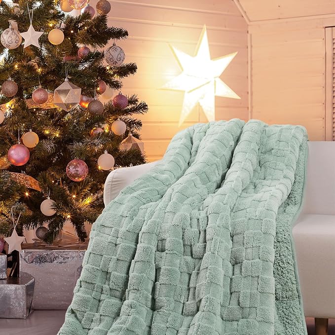 Drewin Adult Weighted Blankets 20lbs, Cozy Fluffy Jacquard Checkered Sherpa Weighted Blankets Queen Size 60 x 80 inches, Soft Winter Heavy Blanket for Couch Bed, Ceramic Beads, Sage Green | Stress Relief & Promotes Sleep,Cozy Heavy Throw Blankets,Soft ...