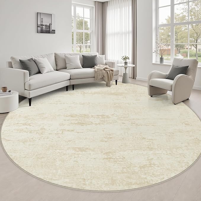 Round Area Rug Living Room: 6 ft Modern Washable Carpet Taupe | For Bedroom Dining Room Farmhouse Nursery Hallway Office,Modern Abstract,Machine washable,Non-Slip,Stain Resistant,Indoor
