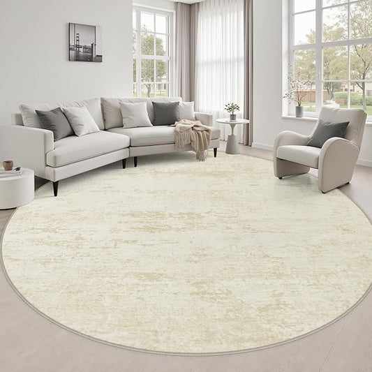 Round Area Rug Living Room: 6 ft Modern Washable Carpet Taupe | For Bedroom Dining Room Farmhouse Nursery Hallway Office,Modern Abstract,Machine washable,Non-Slip,Stain Resistant,Indoor