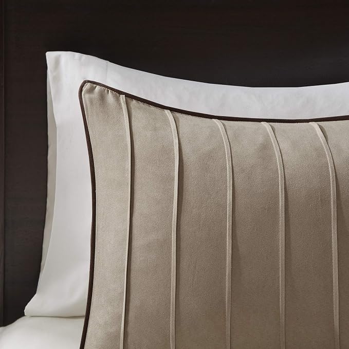 Madison Park Casual Blocks Suede Comforter Set, 7PC King Bedding Set | All Season, with Comforter, Bed Skirt, Decorative Pillows, Shams, Beige Brown, Beige
