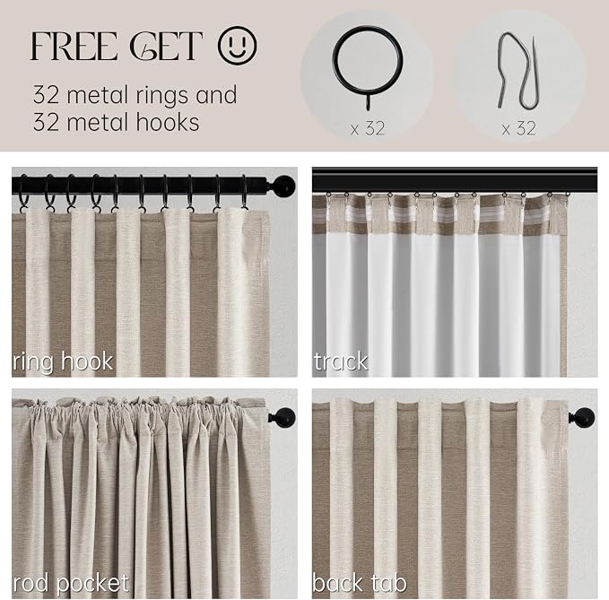 Topfinel 95 Inches Long Blackout Natural Linen Curtains for Bedroom Rustic Brown Pinch Pleat Sound Blocking Curtains Boho Farmhouse Lined Drapes 2 Panels for Living Room Sliding Door