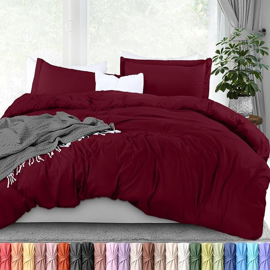 Duvet Cover Full, 3 PC Cotton Like Polyester With Zipper Closure, Burgundy | Extra Soft and Breathable, Wrinkle & Fade Resistant, Includes Duvet Cover and 2 Pillow Shams, Comforter Not Included, OekoTex