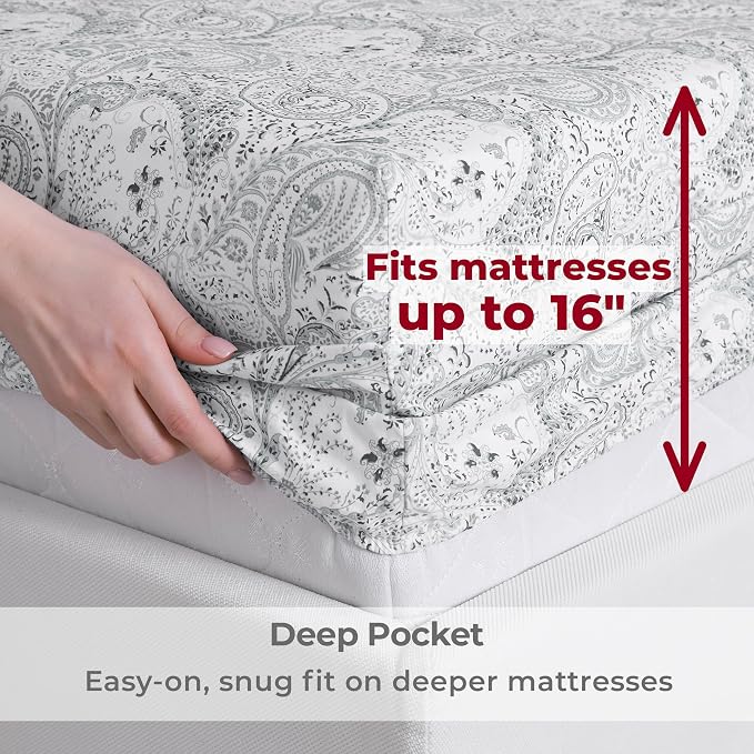 Mellanni Iconic 4-Piece, Ultra Soft Sheet Set (King, Paisley Gray) | 10M+ Sleepers. Lab-tested: Sleeps Cool, Stays Bright, Strong, Smooth. Good Housekeeping Best Bedding, 7 yrs running.