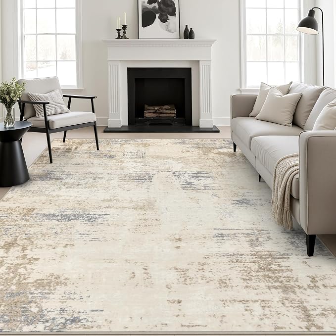 9x12 Area Rug Living Room: Modern Washable Soft Carpet Beige Brown | For Bedroom Dining Room Farmhouse Nursery Hallway Office,Modern Abstract,Machine washable,Non-Slip,Stain Resistant,Indoor