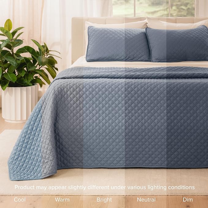 Bare Home Coverlet Set - Full/Queen - Lightweight Bed Decor - Comforter Alternative - All-Season Quilted Bedspread (Full/Queen, Coronet Blue)