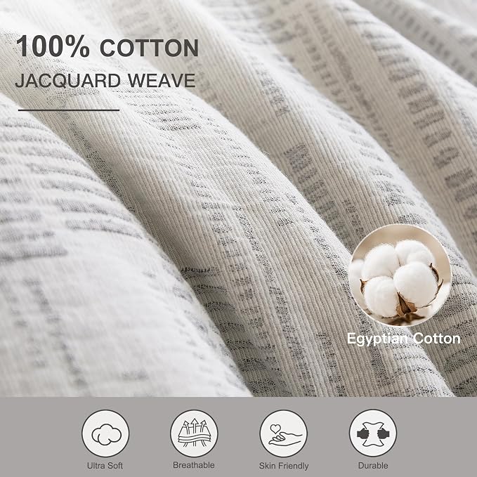 Oli Anderson 100% Egyptian Cotton Duvet Cover Queen Size, Grey, 3 Pieces | Yarn Dyed Jacquard Textured Bedding Set, Striped Boho Design, Pre-Washed, Button Closure, Soft Breathable, All Season Comfort
