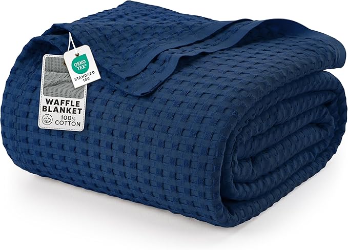 Utopia Bedding 100% Cotton Waffle Blanket Queen Size Navy, 90x90 Inch | Lightweight Breathable Cozy Summer Bed Blanket Home Decor Gift for Women and Men