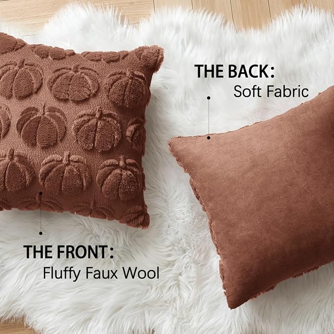 MIULEE Fall Pillow Covers Pumpkin Fall Decor 18x18 Autumn Glaze | Set of 2 Fall Decorations for Home, Plush Faux Fur Farmhouse Accent Pillowcases, Porch Sofa Couch Cushion Bed Livingroom