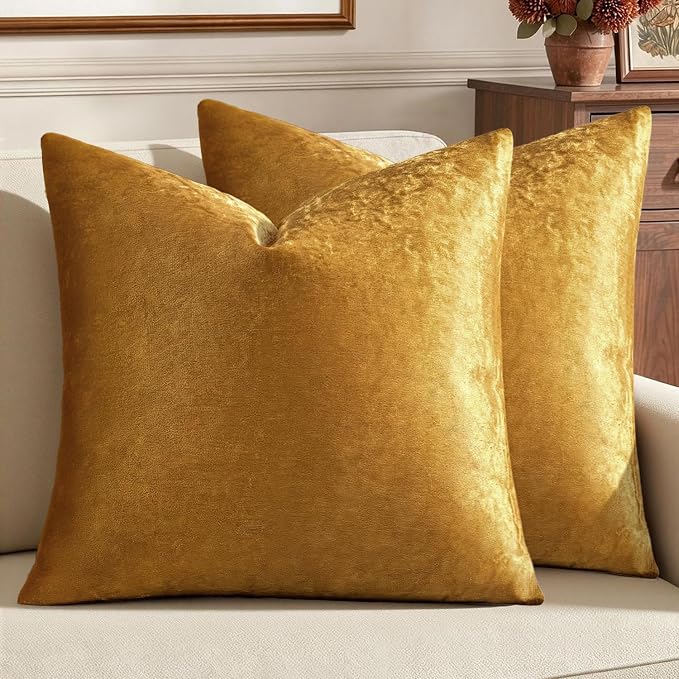 MIULEE Velvet Throw Pillow Covers 20x20 Inch Pack of 2 Dark Gold | Soft Solid Decorative Pillow Covers, Modern Luxury Home Decor, for Couch Chair Sofa Bedroom Livingroom