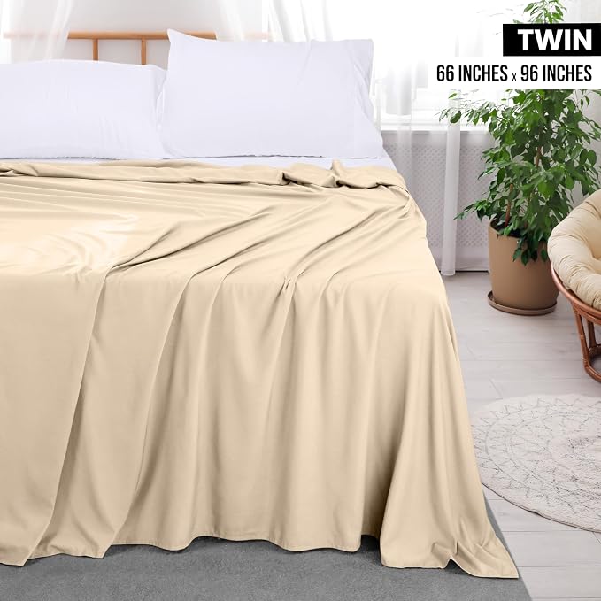Twin Size Flat Sheet Only Pack of 6, Ultra Soft Hotel Sheets, Beige | Hotel Bedding, Cooling Comfort, Smooth Feel, Wrinkle & Fade Resistant, Easy Care, Long-Lasting, Machine Washable, OEKO-TEX