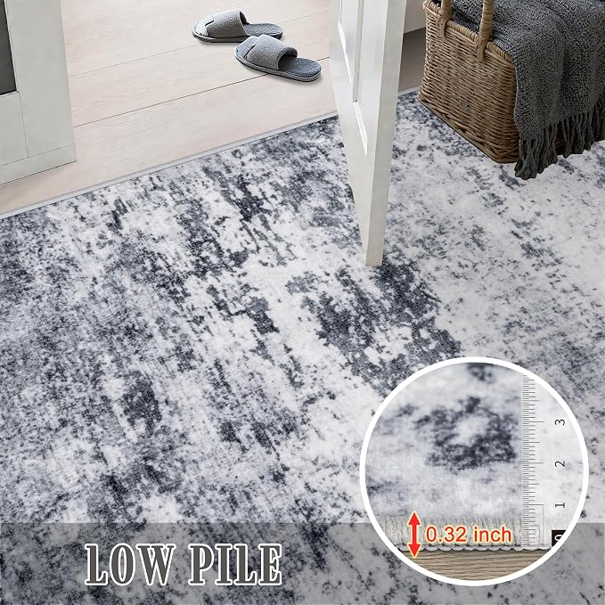 8x10 Area Rug Living Room Rug: Washable Modern Abstract Soft Thin Rug Indoor Floor No Slip Stain Resistant Carpet for Bedroom Dining Room Farmhouse Nursery Home Office - Grey