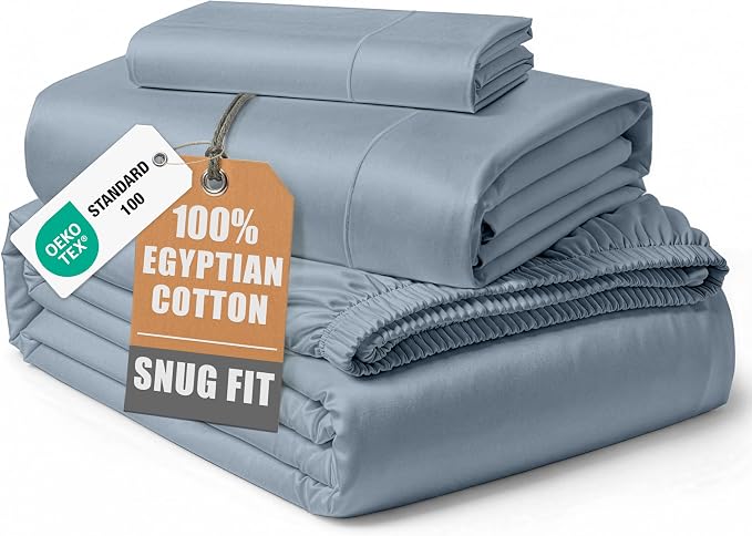 LANE LINEN Twin Size Sheets 100% Egyptian Cotton Sateen - French Blue | Twin Sheets Cotton - 3-Piece Set, Ideal For Dorms And Guest Beds, For Guests And Everyday Use, Guest-Ready Comfort