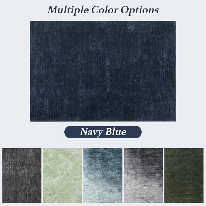 3x5 Washable Area Rug, Navy Blue Solid Area Rugs for Living Room & Bedroom | Stain-resistant & Non-slip backing,Low Pile Washable Large Carpet, Solid Vintage Style For High Traffic Areas(3x5,Navy Blue)
