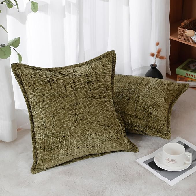 HPUK Chenille Throw Pillow Covers 18x18 Inch, Soft Woven Texture, Set of 2 | Plush woven texture, invisible zipper, couch sofa bed bedroom living room decor, square cushion covers, inserts not included