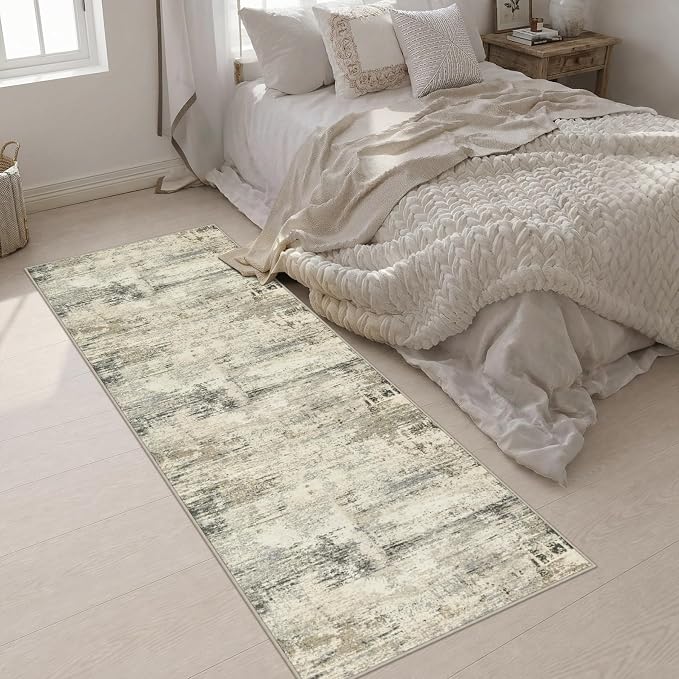 3x8 Washable Runner Rug：Modern Abstract Soft Carpet Ash Brown | For Hallway, Bedroom, Kitchen, Laundry, Bathroom,Door Mat,Modern Abstract,Machine washable,Non-Slip,Stain Resistant,Indoor