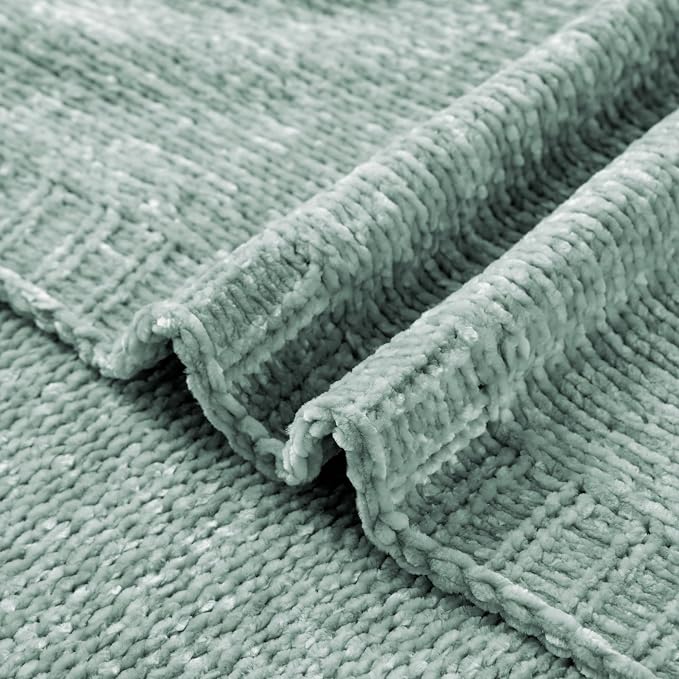 BATTILO HOME Sage Green Throw Blanket for Home Decor, Chenille Knit Throw Blanket for Couch, Sofa, Chair, Cozy Soft Blanket, 51"x67" | Shiny Chenille Blanket, Sage Knitted Blanket, Cozy Soft Spring Summer Blanket Throw, Warm & Midweight