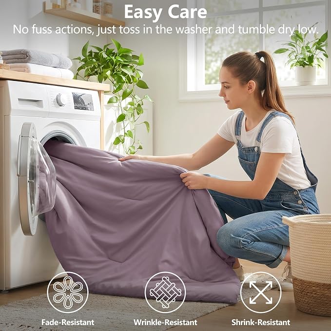 Oversized King Comforter Set Dusty Purple, 7 Pieces Bed in a Bag | OEKO-TEX Certified, All-Season, Bedroom, 240GSM Down Alternative Comforter, Flat & Fitted Sheets, 2 Pillowcases & 2 Shams