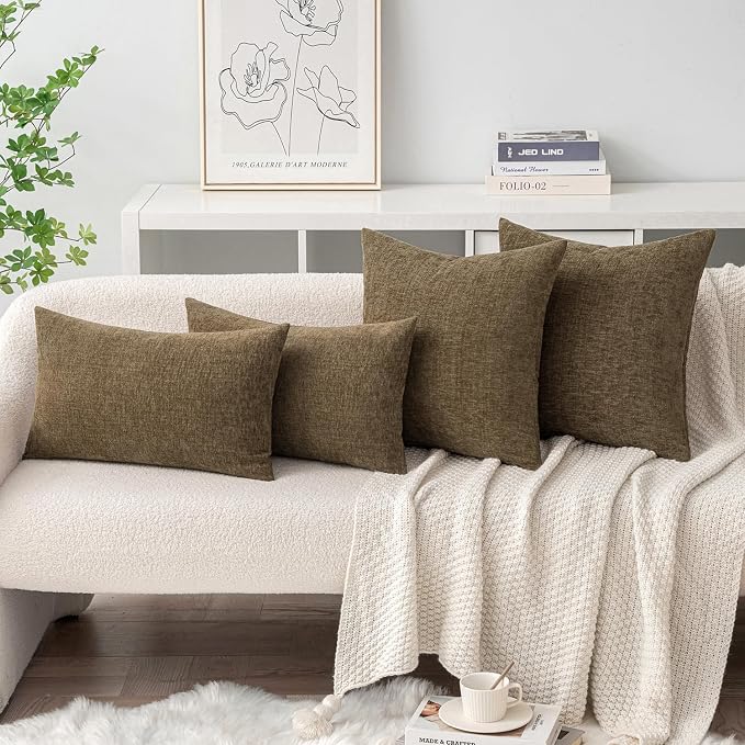 MIULEE Soft Chenille Fall Throw Pillow Covers Coffee 18x18 Inch Pack of 2 | Modern Fall Home Decor, Classic Decorative Pillows, Solid Dyed Cases, Boho Couch Cushion Covers for Sofa Bed Living Room