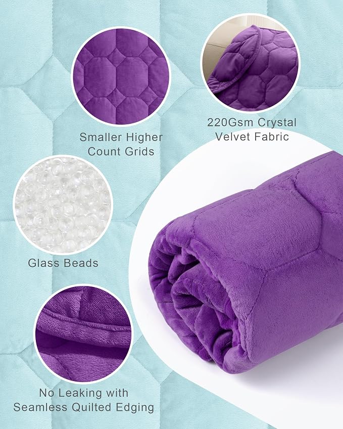 Cottonblue Small Weighted Lap Blanket 7lbs for Adults Teens 24"x29", Purple | Luxury Crystal Velvet Weighted Blanket Pad, Washable Portable Travel Blankets for Sleeping Relaxation All Season, Washable