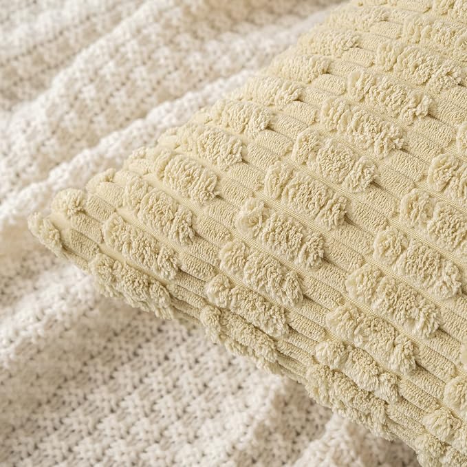 MIULEE Corduroy Decorative Throw Pillow Covers 20x20 Beige Pack of 2 | Soft Boho Striped Pillow Covers Modern Farmhouse Home Decor For Sofa Living Room Couch Bed