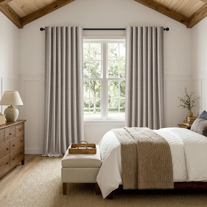 MIULEE 100% Blackout Linen Curtains for Bedroom 42 x 90 Inch Greige 2 Panel | Thermal Insulated, Room Darkening Drapes for Living Room, Back Tab Rod Pocket Pinch Pleated, Solid Luxury Decor