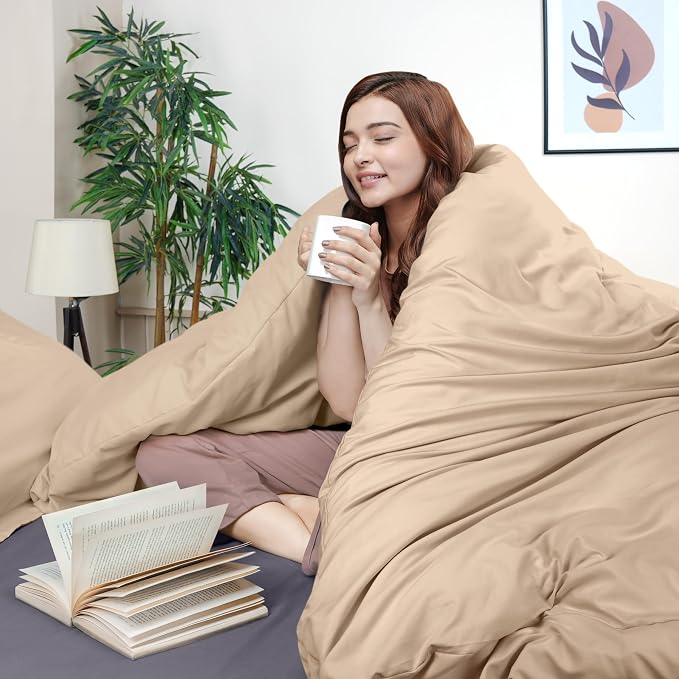 Duvet Cover Twin/Twin XL, 3 PC Cotton Like Polyester, Zipper Closure, Beige | Extra Soft and Breathable, Wrinkle & Fade Resistant, Includes Duvet Cover and 1 Pillow Sham, Comforter Not Included, OekoTex