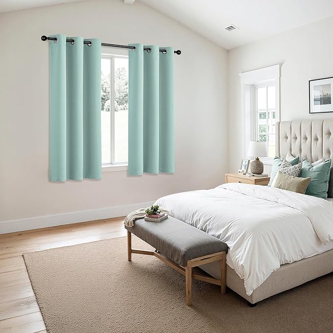MIULEE Blackout Curtains for Bedroom 2 Panels 40 x 45 Inch Long Aqua | Thermal Insulated, Living Room Darkening Grommet Drapes, Noise Reducing, Light Blocking Window Treatments