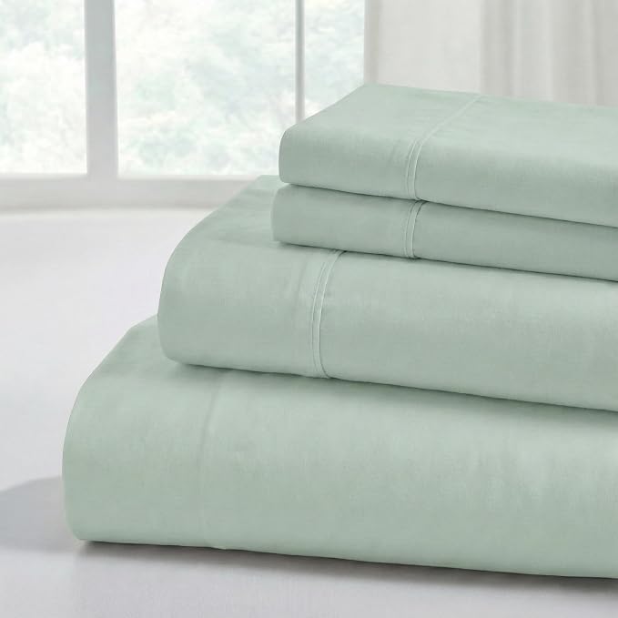 Modern Threads Soft Microfiber Solid Sheets - Luxurious Microfiber Bed Sheets - Includes Flat Sheet, Fitted Sheet with Deep Pockets, & Pillowcases Seafoam Queen
