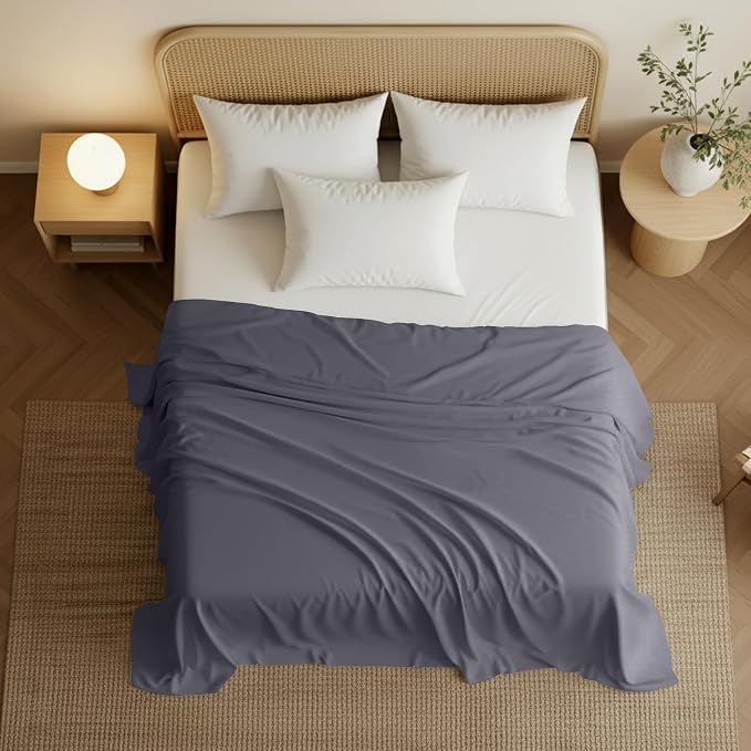 Queen Size Flat Sheet Only, Ultra Soft & Breathable Hotel Sheets, Grey | Hotel Bedding, Cooling Comfort, Smooth Feel, Wrinkle & Fade Resistant, Easy Care, Long-Lasting, Machine Washable, OEKO-TEX