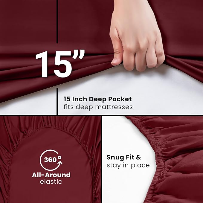 Utopia Bedding Full Fitted Sheet - Bottom Sheet - Deep Pocket - Soft Microfiber - Shrinkage and Fade Resistant - Easy Care -1 Fitted Sheet Only (Red Burgundy) | Hotel Comfort, Cooling & Breathable Cotton like Polyester, Easy Fit, Wrinkle & Fade Resista...