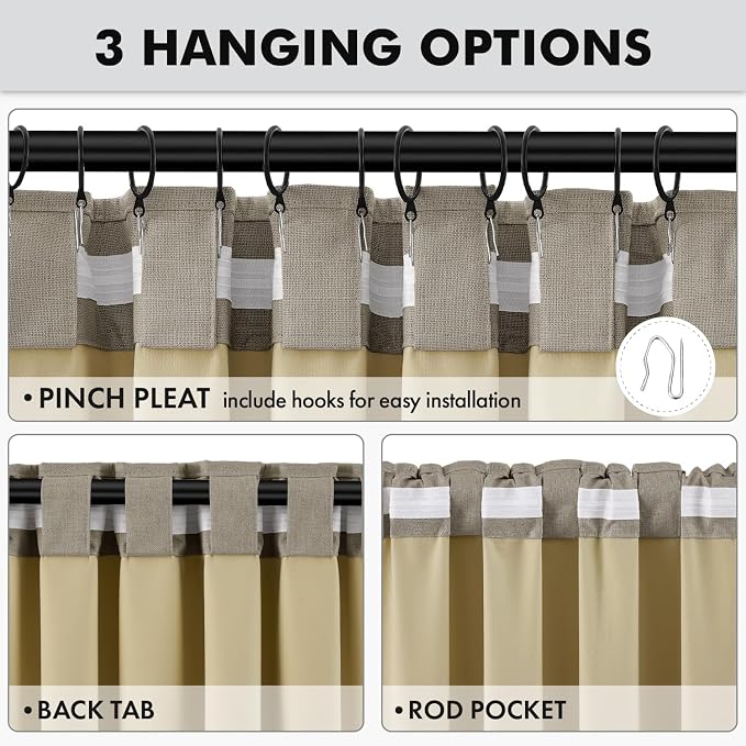 MIULEE 100% Blackout Linen Curtains 42 x 96 Inch Faux Linen 2 Panels | Thermal Insulated, Room Darkening Drapes for Bedroom Living Room, Back Tab Rod Pocket Pinch Pleated, Solid Luxury Decor