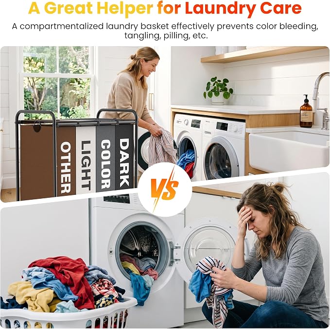 Laundry Sorter 4 Sections 48 Gal, Rolling Laundry Basket with Wheels ＆ Lid | Laundry Hamper, 4 Separated Removable Bags, Lockable Wheels, Dirty Clothes Hamper for Laundry Room Organizer, Multicolor