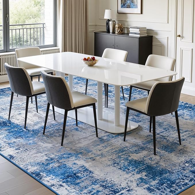 Rugflix 8x10 Area Rugs for Living Room, Washable Blue Grey Large Rug | Machine Washable; Stain-Resistant; Low Pile; Non-Slip; Modern Abstract; Carpet for Bedroom Dining Office Nursery Home