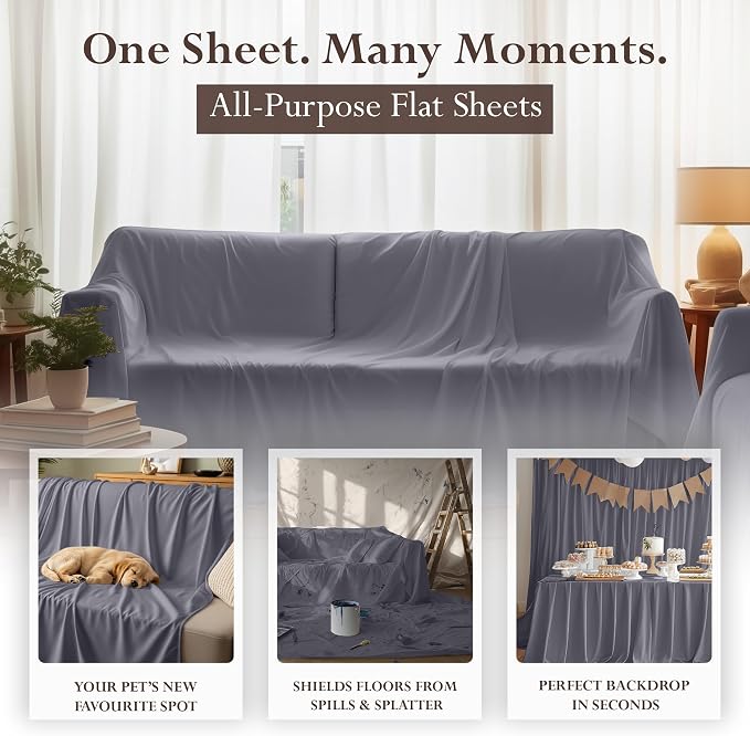 Twin Size Flat Sheet Only Pack of 6, Ultra Soft Hotel Sheets, Grey | Hotel Bedding, Cooling Comfort, Smooth Feel, Wrinkle & Fade Resistant, Easy Care, Long-Lasting, Machine Washable, OEKO-TEX