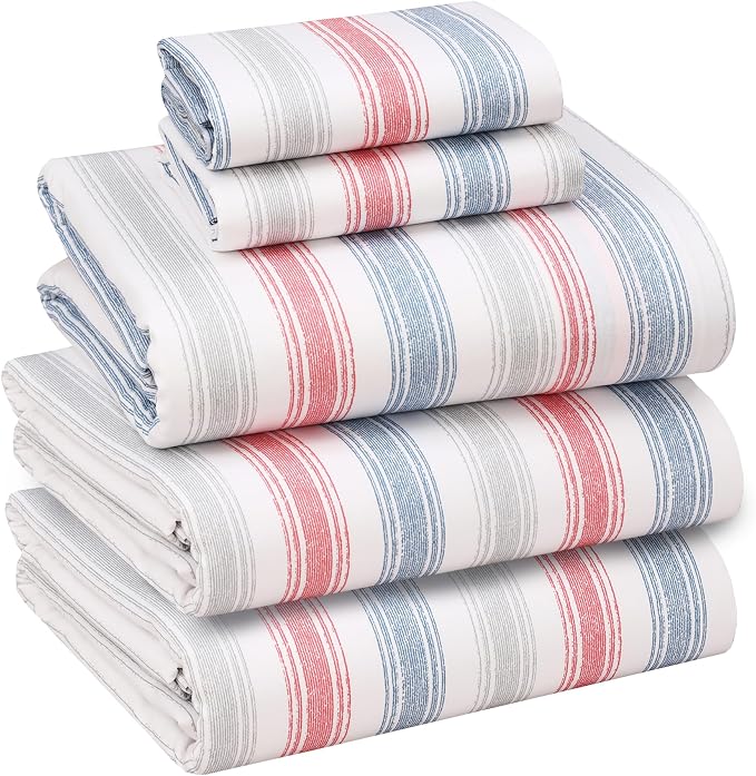 RUVANTI 100% Cotton Percale Sheets Split King Size, Times | Crisp Cooling, Deep Pocket 16", Soft Breathable & Durable, Hotel-Style, 5 Piece Set