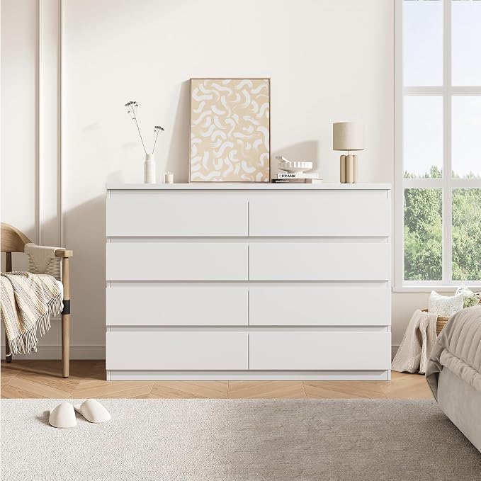 MapleGrace Modern 8 Drawer Dresser, Simply Chest of Drawers for Bedroom, Wooden Storage Dresser with Deep Drawers for Living Room/Hallway/Entryway