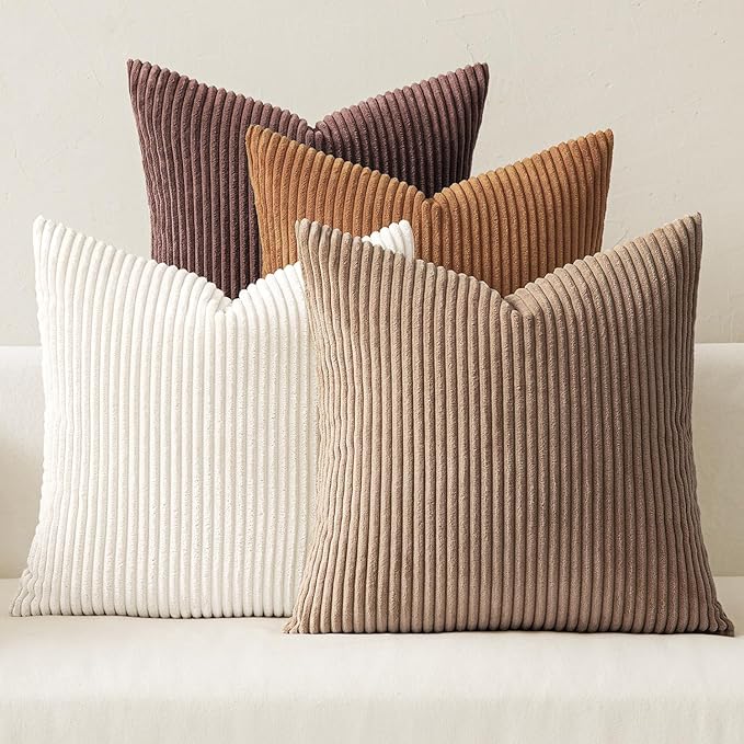 MIULEE Fall Corduroy Decorative Throw Pillow Covers Brown Series 18x18 | Set of 4, Mordern Rustic Fall Decor, Layered Brown Collection, Boho Farmhouse Cushion Covers for Couch Bed Sofa Living Room