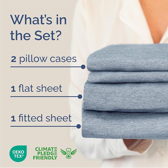 Queen Size 4 Piece Sheet Set - Breathable & Cooling Sheets - Heathered Blue | Hotel Luxury Bed Sheets for Women & Men, Deep Pockets, Easy-Fit, Extra Soft and Wrinkle Free Sheets, Oeko-Tex Bed Sheet Set