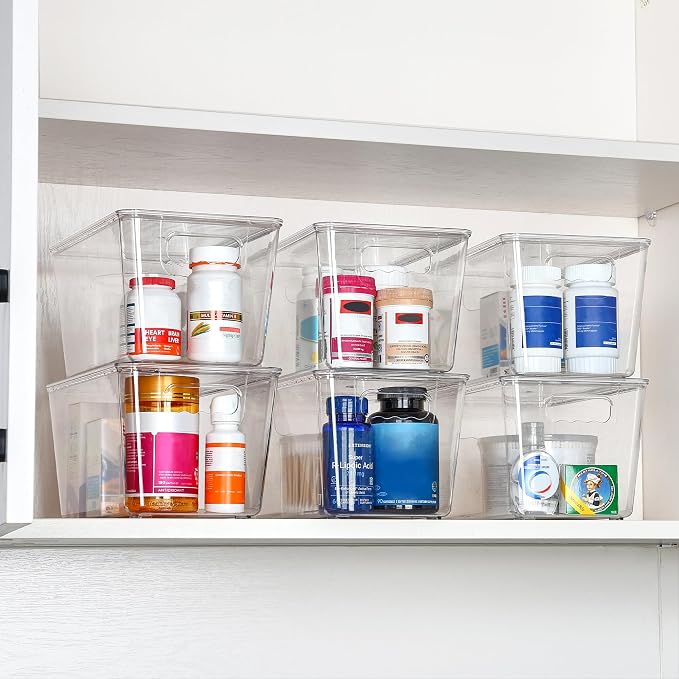 Vtopmart 12 Pack Clear Stackable Storage Bins with Lids, Medium